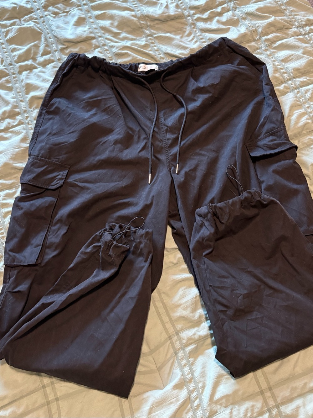 Black Cargo Pants - Lightweight Drawstring